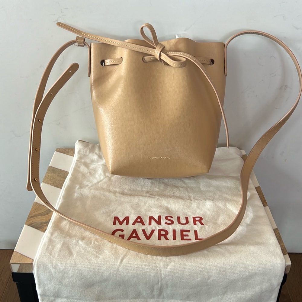 NWOT , Mansur Gavriel Tan/Camel Mini Bucket Bag
